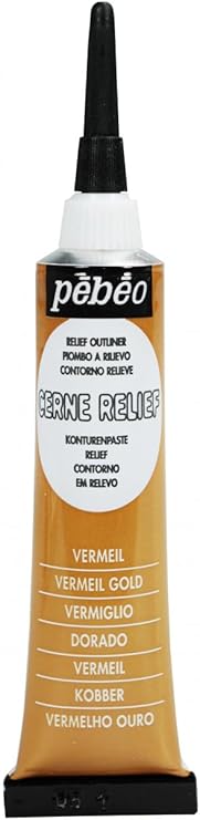 Pebeo Vitrail, Cerne Relief Dimensional Paint, 20 ml Tube with Nozzle - Vermeil Gold, 0.68 Fl Oz (Pack of 1)