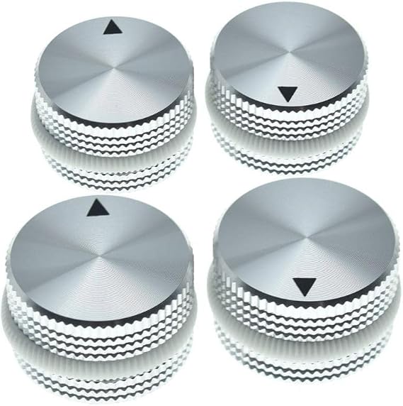 Dopro 4-Pack 25 * 15.5mm Set Screw Style Aluminium Potentiometer Knobs 1/4" Universal Pot Control Knobs with Rubber Ring and Indicator for Guitar/Bass Equipments Silver with White Ring