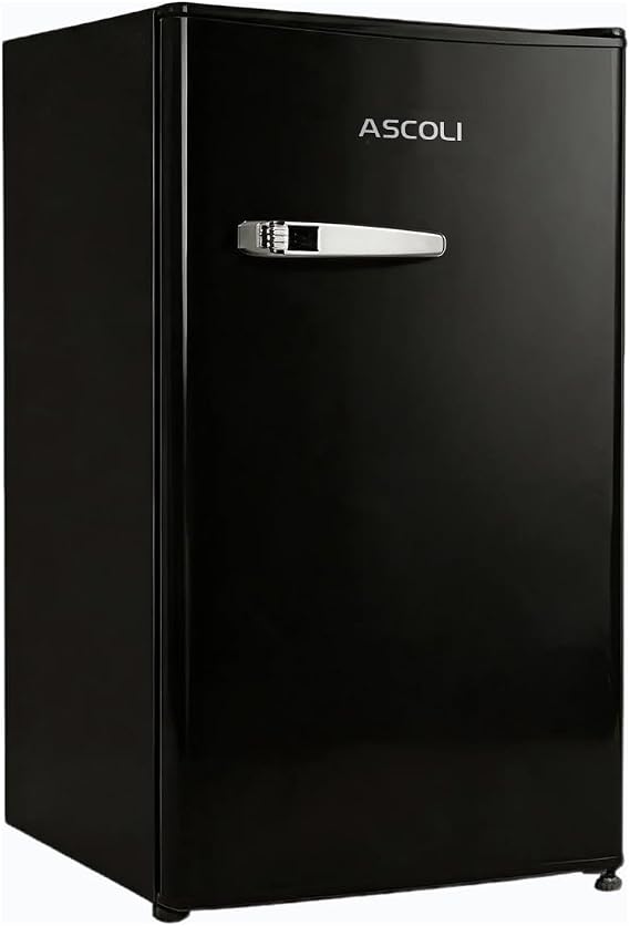 Retro Fridge with Freezer Small 85 L (77 + 8 L) Mini Vintage Freezer Combination Freestanding Freezer Black Quiet Mechanical Control LED Lighting [Energy Class E]