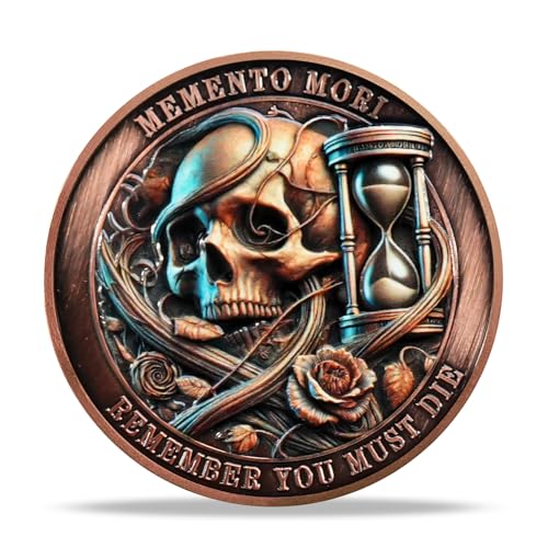 Memento Mori Coin Skull Challenge Coins Tempus Fugit EDC Stoic Token Timeless Reminder of Life and Death Inspiring Stoicism Gifts for Daily Practice