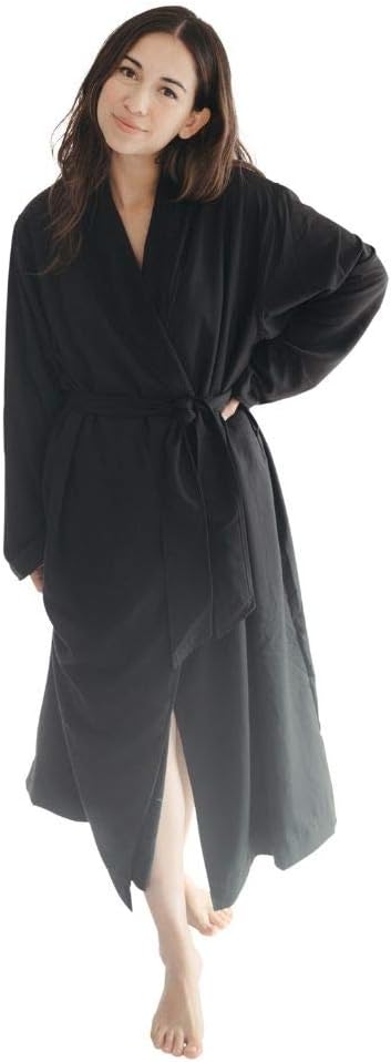 Telegraph Hill - Double Layer Twill Robe | Soft Microfiber Spa Bathrobe (Small, Black)