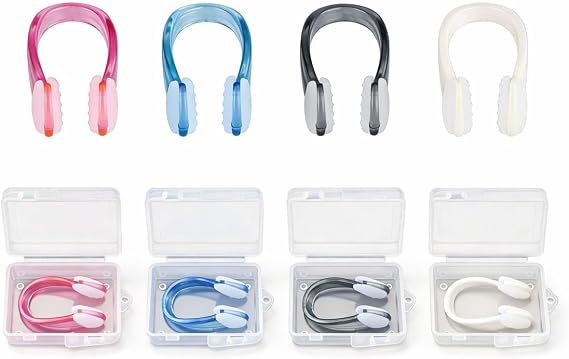 4-Pack Swimming Nose Clips, Soft Silicone Waterproof Nose Plugs with Storage Cases, Non-Slip Comfortable Fit for Adults & Kids, for Pool Training, Water Sports & Diving (Assorted Colors)