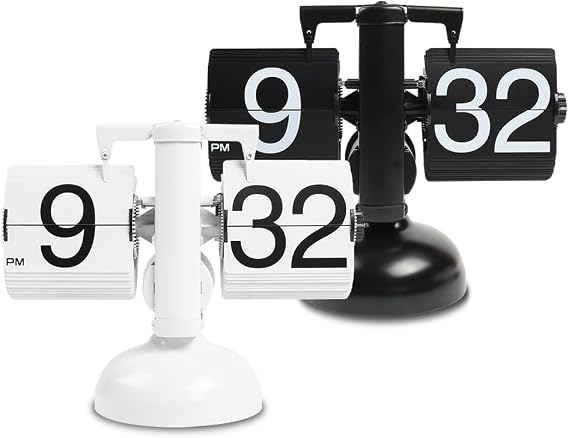 mooas Flip Desk Clock Bundle (Black & White), Retro Vintage Design Auto Flip Desk/Table Clock Large Number Battery Powered Internal Gear Operated Home Decor Ideal for Home Office School Hotel Cafe
