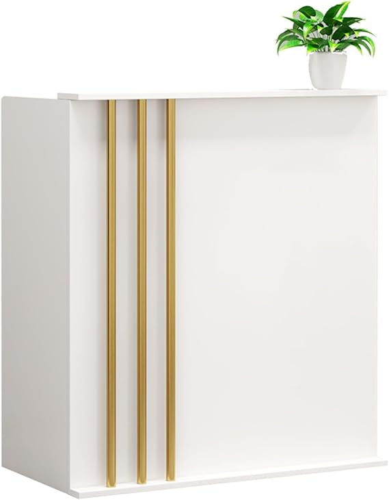 Small Reception Desk,L-Shap Reception Counter Desk,Front Desk Reception with Lockable Drawers,Office Computer Table with Large Storage Cabinet,Great Space Saver Retail Checkout Counter Table