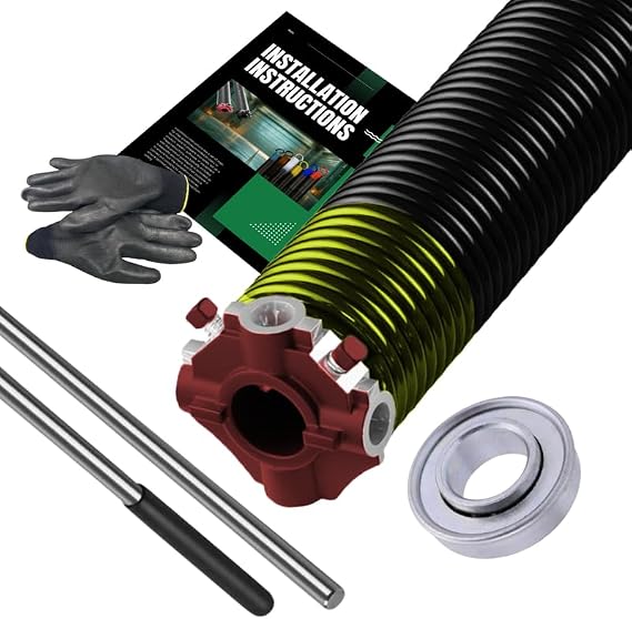 Red Cone of 1.75" Garage Door Torsion Spring Set with 1" Steel Bearing, Non-Slip Winding Bars & Gloves, Precision E-Coating Heavy Duty for Replacement, Min. 70,000 Cycles 207x1.75x25