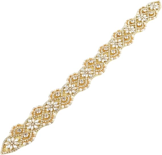 ShiDianYi Ivory Wedding Belt and Sash with Pearls and Rhinestones