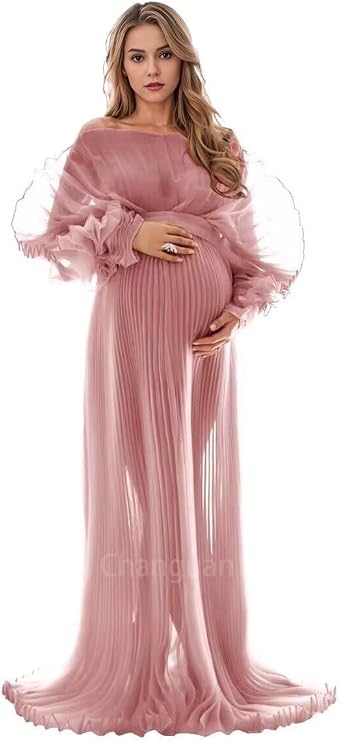 Changuan Puffy Ruffle Maternity Dress for Photoshoot Long Sheer Lingerie Pregnancy Gowns Baby Shower Dress Photography ZFPZ02