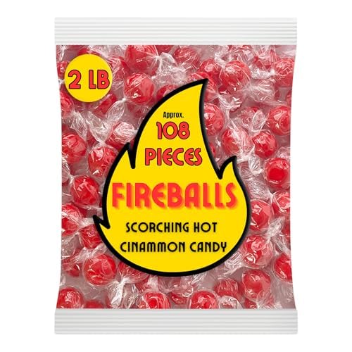 Fireball Candy Bulk - 2 LB Red Hot Jawbreaker Candy - Cinnamon Hard Candy Individually Wrapped - Old Fashioned Candy - Red Hot Cinnamon Candy - Fireballs Candy Bulk - Atomic Fireball Candy Alternative