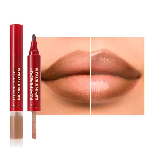 Nude Brown Dual-Ended Liquid Watercolor Lip Liner & Hydrating Tinted Lip Oil, Highly Pigmented Long Lasting Lip marker pen, Smudge Proof Natural Finish, Precise Chisel Tip Marker 06#