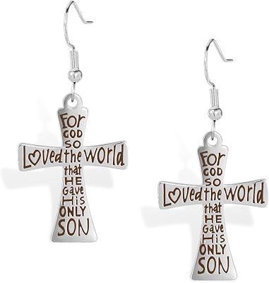 LIKGREAT Crucifix Cross Earrings Religious Jewelry Christian Gift Rounded Simple Faith Cross Dangle Earrings for Women