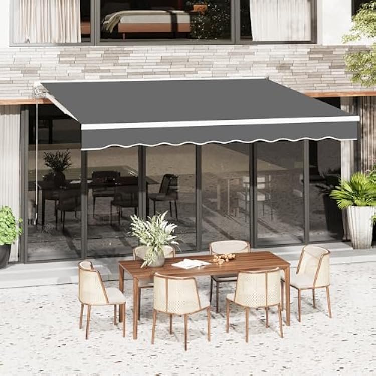 U-MAX Awnings for Patio, 13x9.8 Retractable Awning Cover Sun Shade Shelter, 280gm2 Premium Polyester with PU Coating Fabric Outdoor Door Window Awning for Deck, Home, Backyard, Balcony, Grey