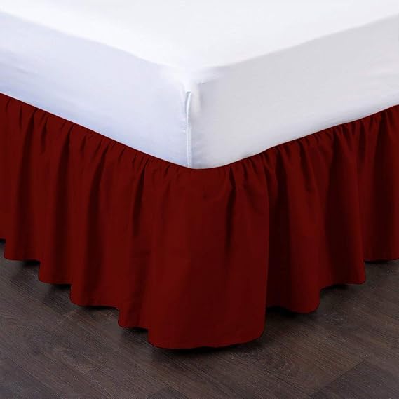 Ruffle BedSkirt 800 Thread Count Solid Pattern 21 Inch Drop Long Staple Durable Comfortable (King: Burgundy)