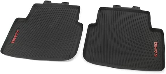 Skoda 658061512A All-Weather Floor Mats 2 x Rubber Mats Rear Rubber Floor Mats with Kamiq Lettering (Red)