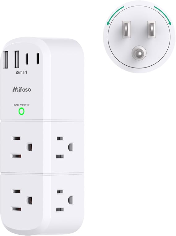 Surge Protector Outlet Extender with Rotating Plug Dorm Room Essentials