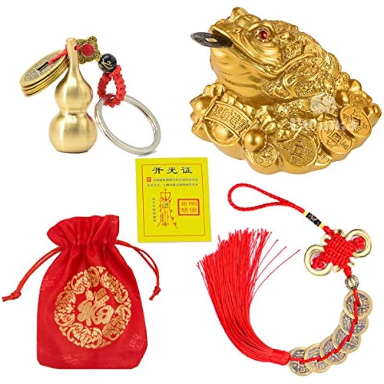 Bwinka 3Pcs Feng Shui Coins Money Frog Chinese Charm and Feng Shui Brass Wu Lou with Coins Keychain for Home Office Decoration Good Lucky...