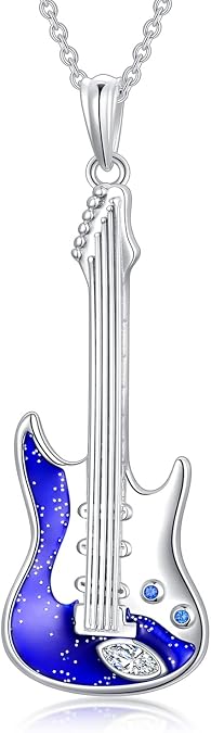 LONAGO Guitar Necklace for Women 925 Sterling Silver Music Electric Guitar Pendant Graduation Jewelry Gift for Musician Musical Student