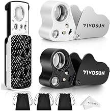 VIVOSUN 3-Pack Jewelry Loupe, 30X/60X/90X Eye Loupe with UV/LED Lights, Foldable Magnifiers for Jewelry, Gems, Watches, Coins, and Stamps