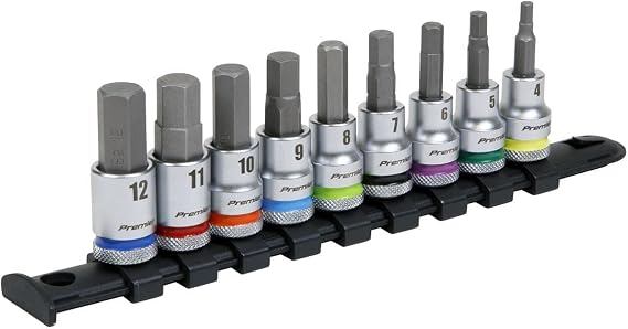Sealey Drive Hex Socket Bit Set 9pc - Platinum 3/8" Sq AK6250