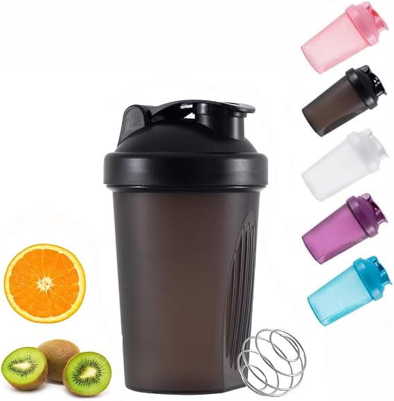 Protein Shaker Bottle Water Bottle with Stainless Steel Mixball Leak-Proof Protein Shakes BPA Free Mixer Shaker Bottle Milkshake Cups for Fitness Sports Gym for Men and Women - 400ml