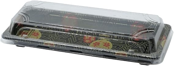 EcoQuality 8.75 x 3.75 Inch Black Takeout Sushi Trays with Lids (50)