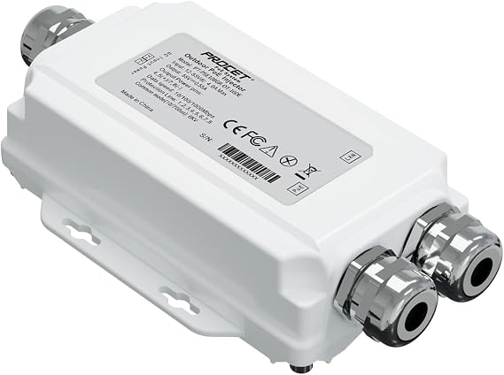 PROCET Outdoor 10 Gigabit 30W PoE Injector PoE+ IP67,40F to 149F Aluminum Alloy, 6KV Surge Protection for Duhua/Axis PTZ Camera, Sisco/Ubiquiti AirFiber mmWave Bridge/Access Point, Smart Factory