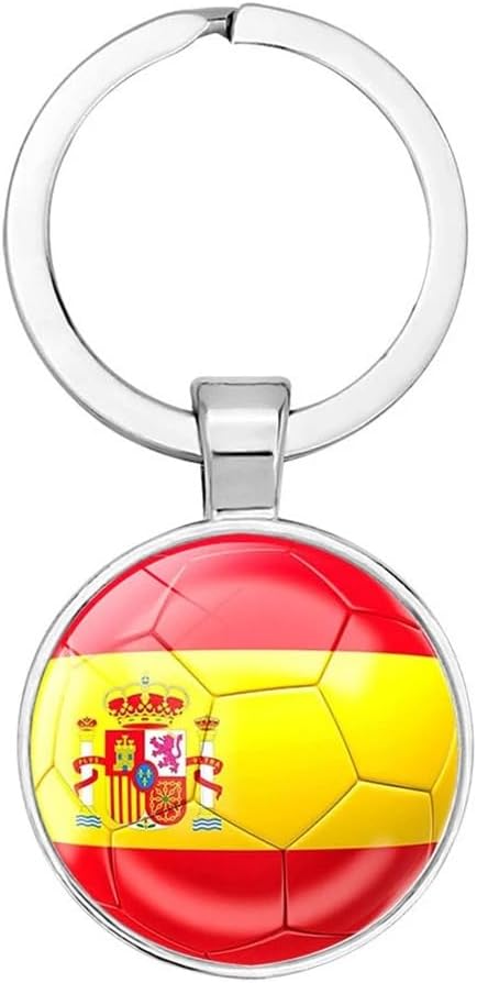 Art Attack Spain Flag Soccer Keychain, Spanish National Football Team Accessories History Party Favor Fan Car Key Chain Ring Pendant Charm (Silver)