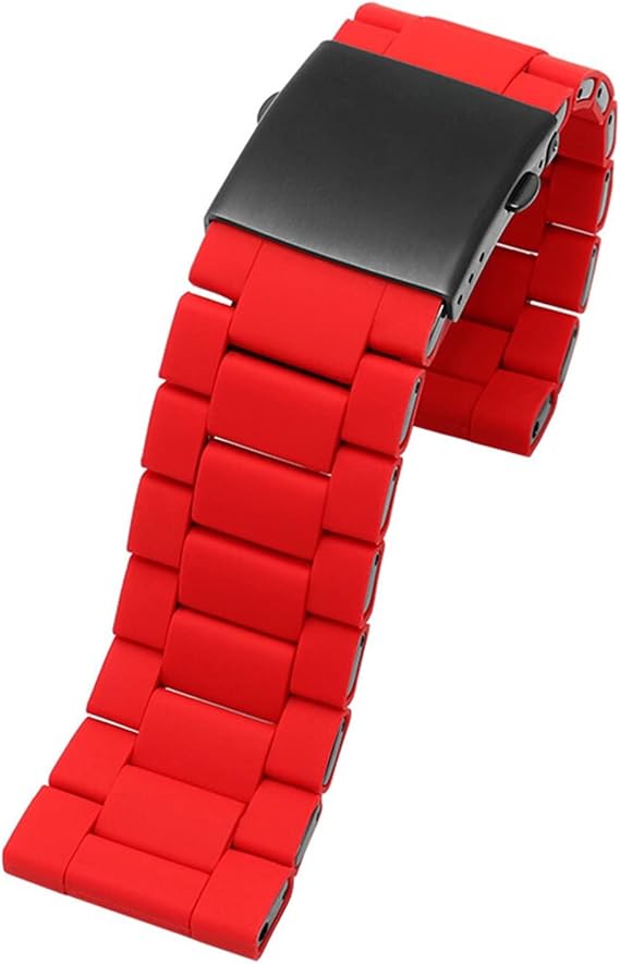 28mm Silicone Stainless Steel Watchband Watch Strap for Diesel DZ7396 DZ7370 DZ4289 DZ7070 DZ7395 Men Rubber Wrist Band Bracelet (Color : Red, Size : 28mm)