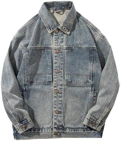 Mens Denim Jacket Males Autumn Winter Loose Long-Sleeve Denim Coat