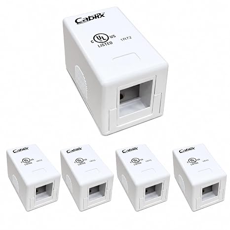5-Pack Surface Mount Box for Keystone Jack 1 Port, White, Without Dust Cover | Compatible with Standard RJ45 Keystone Jacks | Easy Wall or Desk Installation (Unpopulated)