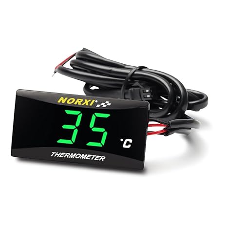 Motorcycle Water Temperature Meter, Digital Waterproof, High Temperature Warning Function, 12V Universal, Compact Thermometer, Easy Installation, Super Practical Green
