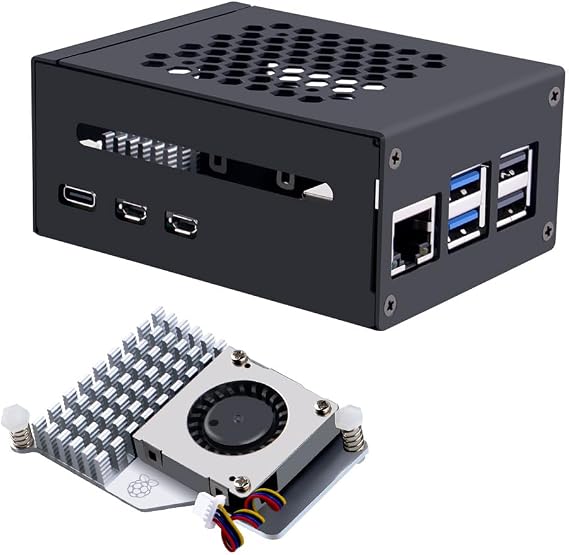 GeeekPi Metal Case for Raspberry Pi 5, with Pi 5 Active Cooler for Raspberry Pi 5 4GB/8GB, Support X1000/X1001/X1003/N04/N05 PCIe Peripheral Board