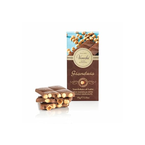 Venchi Milk Gianduia Chocolate Bar, 3.52 oz - Creamy and Crunchy Milk Chocolate- Made with Whole Piedmont Hazelnuts- Naturally Gluten Free