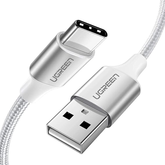 Ugreen Örgülü USB Type-C Şarj ve Data Kablosu, Beyaz, 25 CM