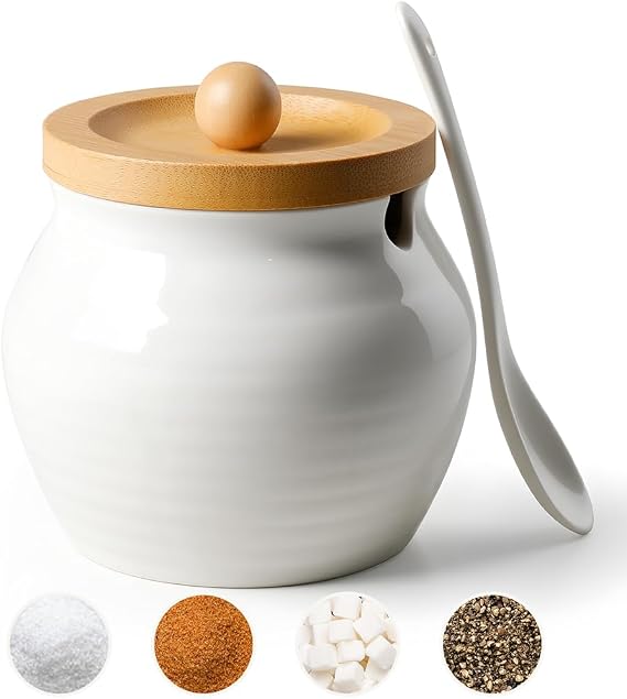 AISBUGUR Sugar Bowl with Lid and Spoon, Ceramic