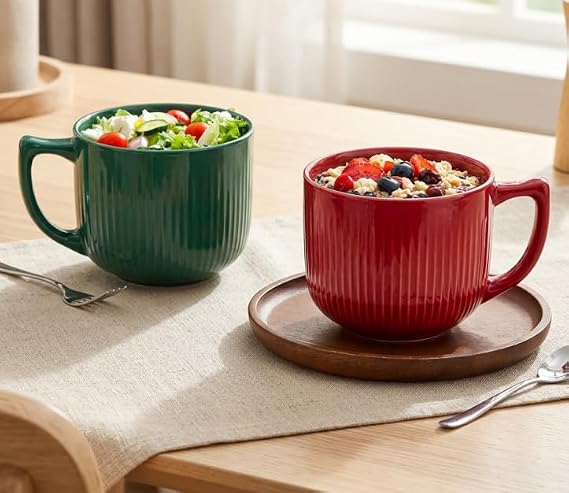 Ceramic Soup Bowl with Handle, 32oz Extra Large Mug Set of 2 | Large Soup Bowl for Ramen, Oatmeal, Cereal, Breakfast,Coffee, Porcelain Bowls with Handles, Dishwasher Safe, Holiday Gifts