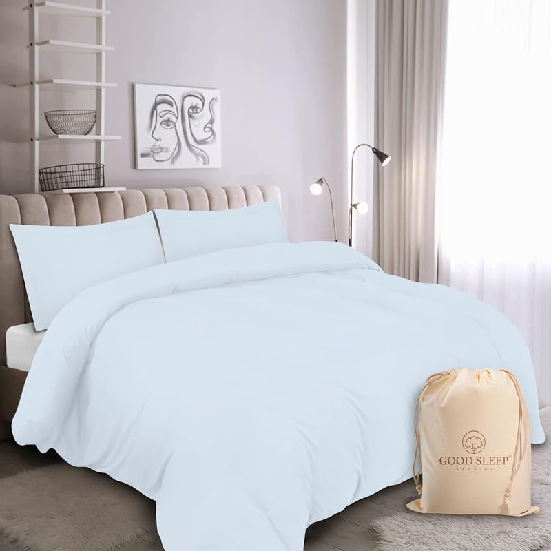 Good Sleep Bedding King Size Duvet Cover Sets, 100% Cotton 3 Pc Bedding Set, Zipper Closure King Size Bed Duvet Cover Set, Soft Kingsize Duvet Cover Sets, Light Blue