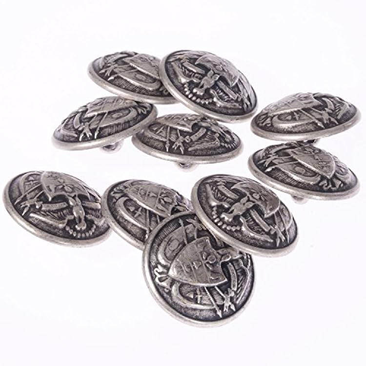Mibo Buttons & Accessories 8pcs Zinc Die Cast Shank Button - Embossed Eagle and Shield Coat of Arms 36L22mm - Antique Silver
