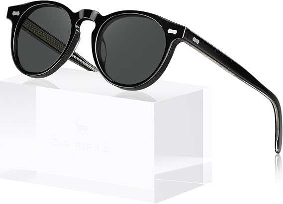 CARFIA Acetate Polarized Sunglasses for Men Retro Round Shades UV400 CA5506