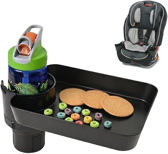 Car Seat Tray, Adjustable Base and Silicone-Supported Anti-Shake Cup Holder, Car Seat Tray for Kids Travel, Car Seat Snack Tray, Car Tray for Toddler, Family Road Trip Essentials for Kids