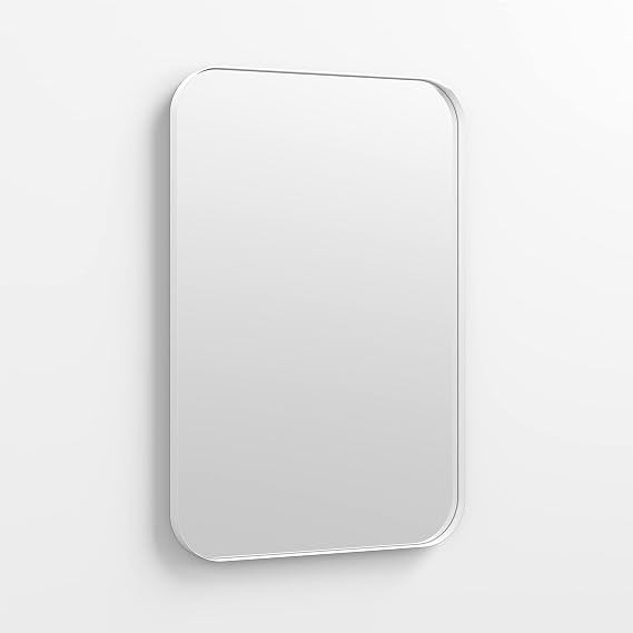 Better Bevel 20" x 30" White Metal Framed Mirror | Rectangle Bathroom Wall Mirror | Rounded Corner