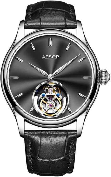 AESOP Tourbillon Watches Men Mechanical Hand Wind Wristwatches Luxury Skeleton Stainless Steel Sapphire Crystal Waterproof Dress Business Watch for Mens Gift 7040