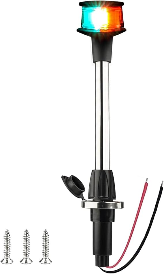 Bow Light LED Boat Navigation Lights Red and Green Bi-Color Lighting Pole Removable Plug in Base 12 Inches