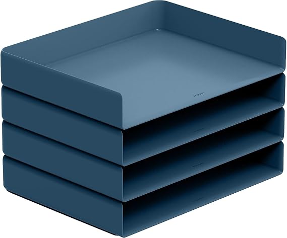 Poppin Stackable Front Loading Letter Tray, Letter Size, Slate Blue, 4/Pack (108519)