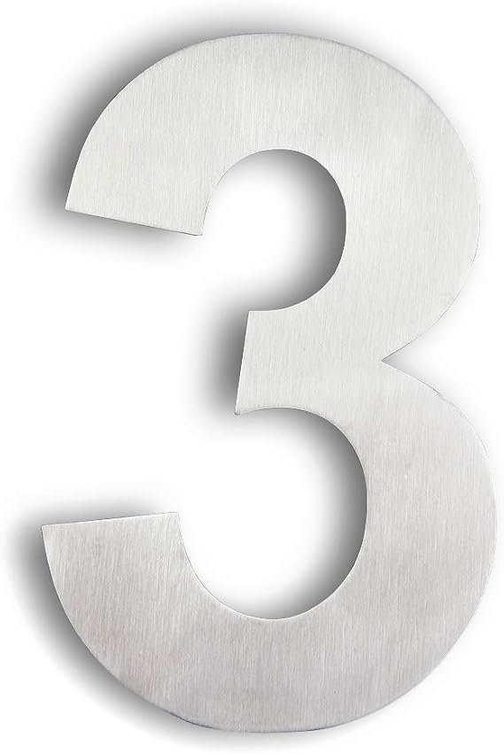 Mellewell Modern Floating House Numbers 6 Inch, Stainless Steel 18-8 Brushed Nickel, Number 3 Three