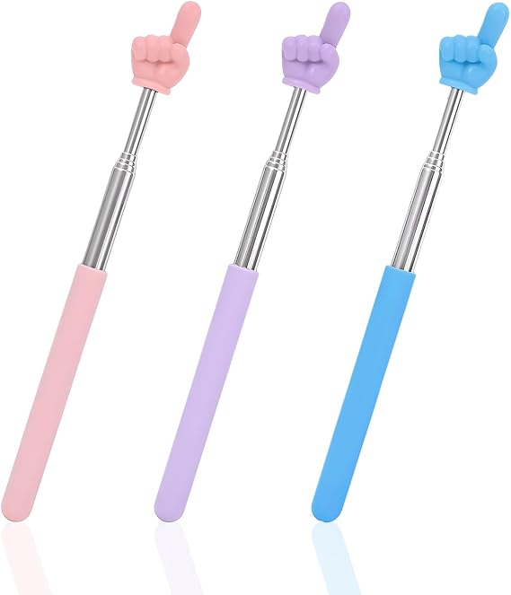 Eophmi 3 PCS Finger Pointer Stick,Telescopic Teachers Pointers,Mini Retractable Tea cher Pointer,Hand Poin ter,Extendable Hand Pointers for Teacher Classroom Tea cher Aids(Blue Pink Purple)