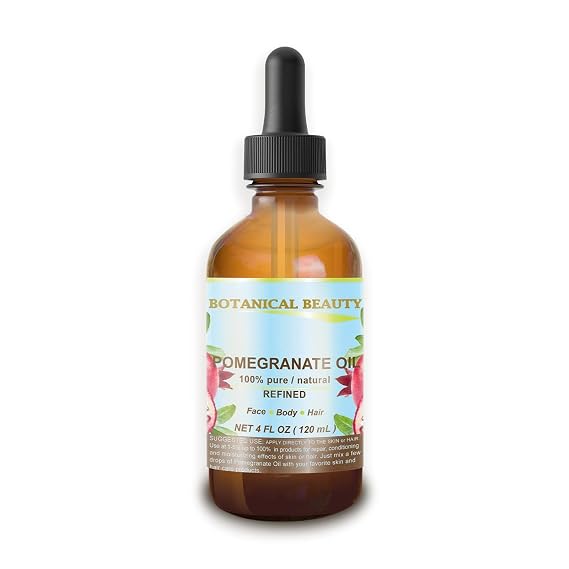 Botanical Beauty POMEGRANATE OIL 100% Pure Natural Refined Cold-pressed Carrier oil 4 Fl oz 120 ml for Face, Skin, Body, Hair, Lip, Nails. Rich in vitamin C