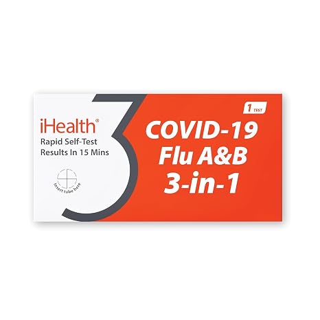 iHealth FluA/B + Covid-19 Test Combo, At-Home 3-in-1 Rapid Test, 1 Test