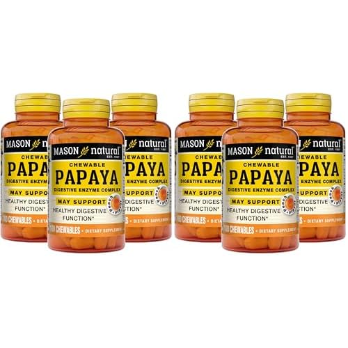MASON NATURAL Papaya Digestive Enzyme Complex - Healthy Digestive Function, Promotes Nutrient Absorption, Peach Flavor, 100 Chewables Pack of 6