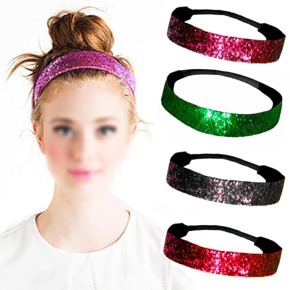 LIFKOME 12pcs Shiny Glitter Elastic Hair Bands for Women Sparkly Candy Color Sports Headbands Comfortable Non-slip Headwraps for Outdoor and Fashion Use Random Color