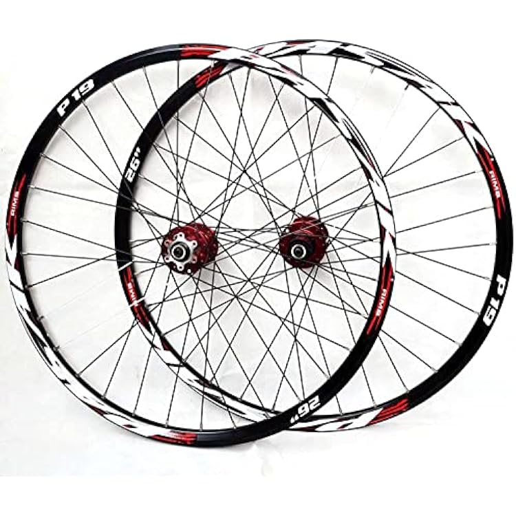 2627.529 Mountain Bike Wheelset,7-11 Speed Cassette Hub Disc Brake Aluminum Alloy Front 2 Rear 4 Bearings Bike Wheel Wheelset Color : Red, Size : 26inch